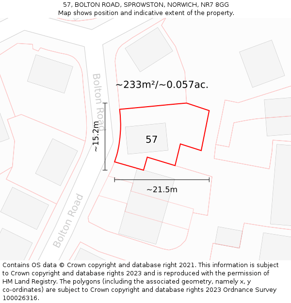 57, BOLTON ROAD, SPROWSTON, NORWICH, NR7 8GG: Plot and title map