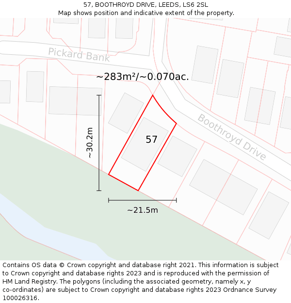 57, BOOTHROYD DRIVE, LEEDS, LS6 2SL: Plot and title map