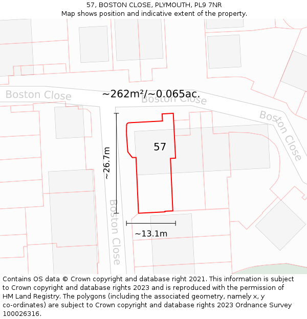 57, BOSTON CLOSE, PLYMOUTH, PL9 7NR: Plot and title map