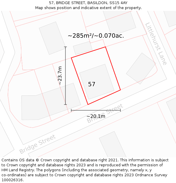 57, BRIDGE STREET, BASILDON, SS15 4AY: Plot and title map