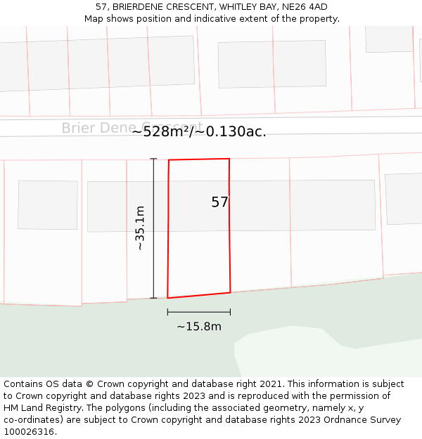 57, BRIERDENE CRESCENT, WHITLEY BAY, NE26 4AD: Plot and title map