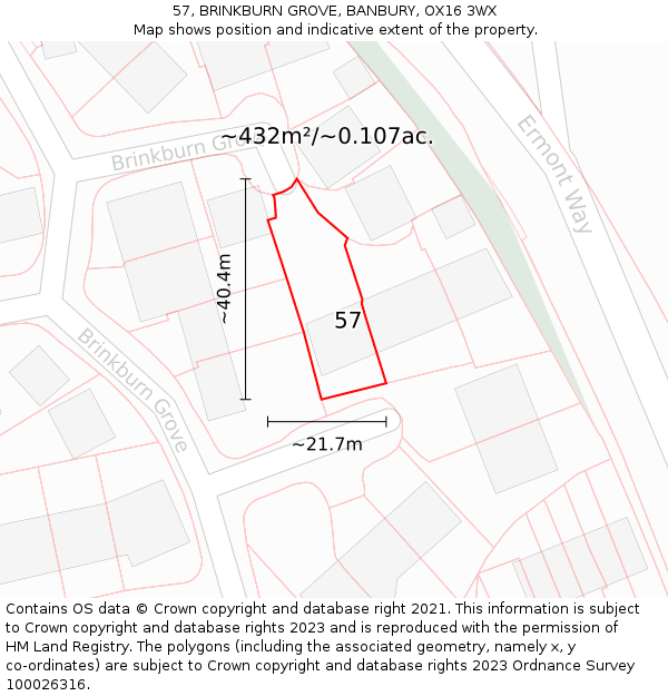 57, BRINKBURN GROVE, BANBURY, OX16 3WX: Plot and title map