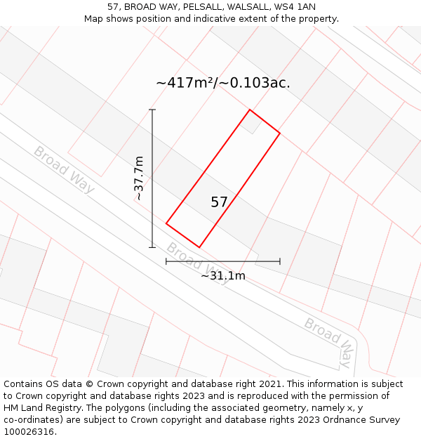 57, BROAD WAY, PELSALL, WALSALL, WS4 1AN: Plot and title map