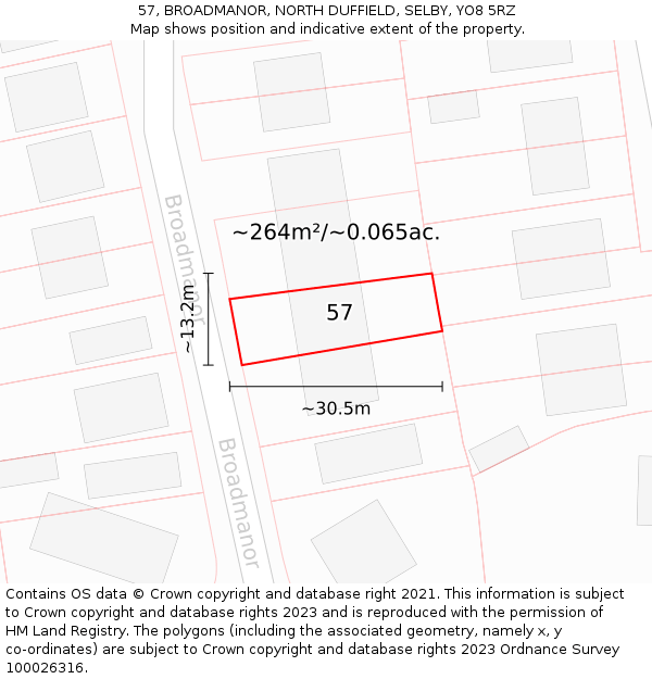 57, BROADMANOR, NORTH DUFFIELD, SELBY, YO8 5RZ: Plot and title map