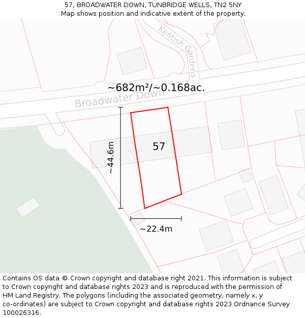 57, BROADWATER DOWN, TUNBRIDGE WELLS, TN2 5NY: Plot and title map