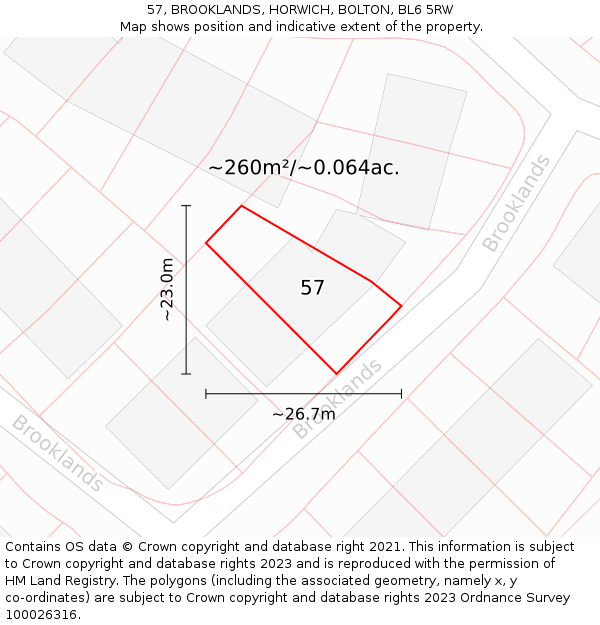 57, BROOKLANDS, HORWICH, BOLTON, BL6 5RW: Plot and title map