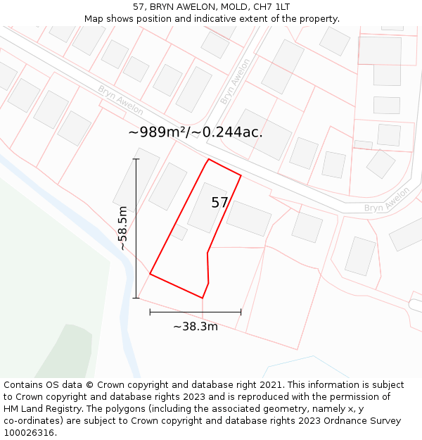 57, BRYN AWELON, MOLD, CH7 1LT: Plot and title map
