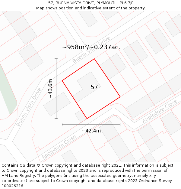 57, BUENA VISTA DRIVE, PLYMOUTH, PL6 7JF: Plot and title map