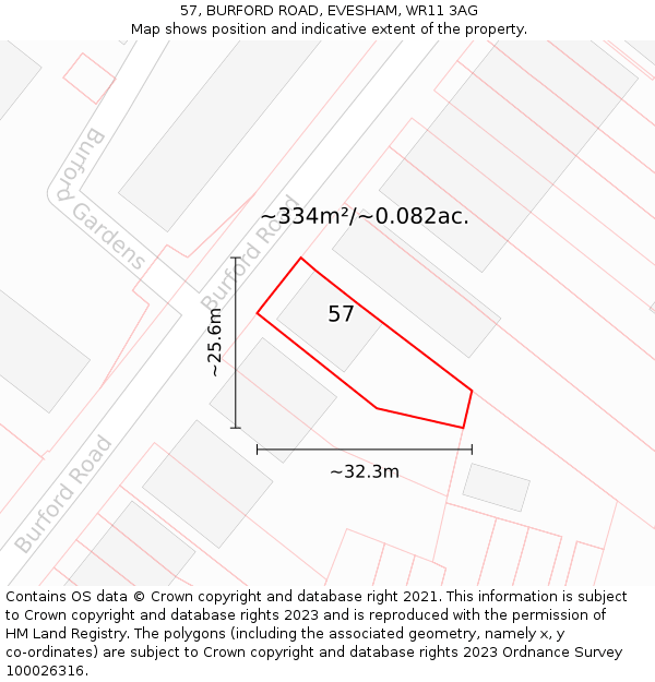 57, BURFORD ROAD, EVESHAM, WR11 3AG: Plot and title map