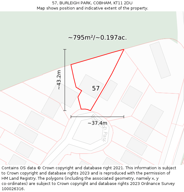 57, BURLEIGH PARK, COBHAM, KT11 2DU: Plot and title map