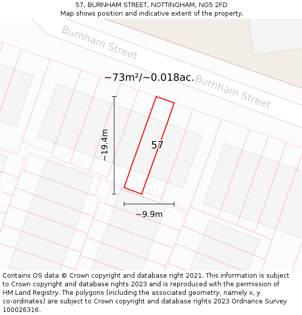 57, BURNHAM STREET, NOTTINGHAM, NG5 2FD: Plot and title map