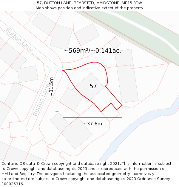 57, BUTTON LANE, BEARSTED, MAIDSTONE, ME15 8DW: Plot and title map