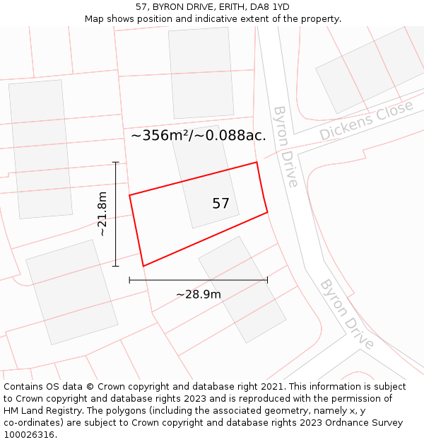 57, BYRON DRIVE, ERITH, DA8 1YD: Plot and title map