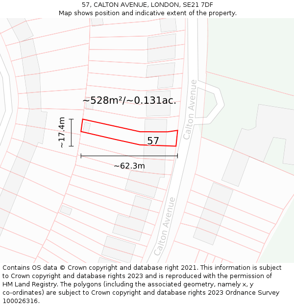 57, CALTON AVENUE, LONDON, SE21 7DF: Plot and title map