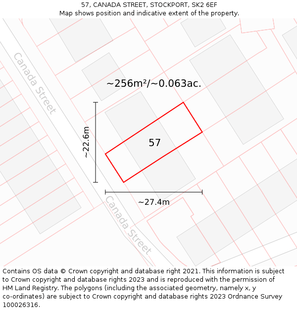 57, CANADA STREET, STOCKPORT, SK2 6EF: Plot and title map