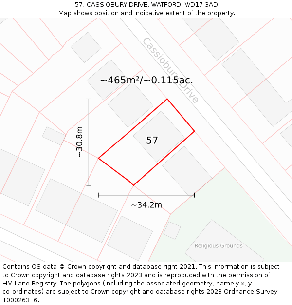 57, CASSIOBURY DRIVE, WATFORD, WD17 3AD: Plot and title map