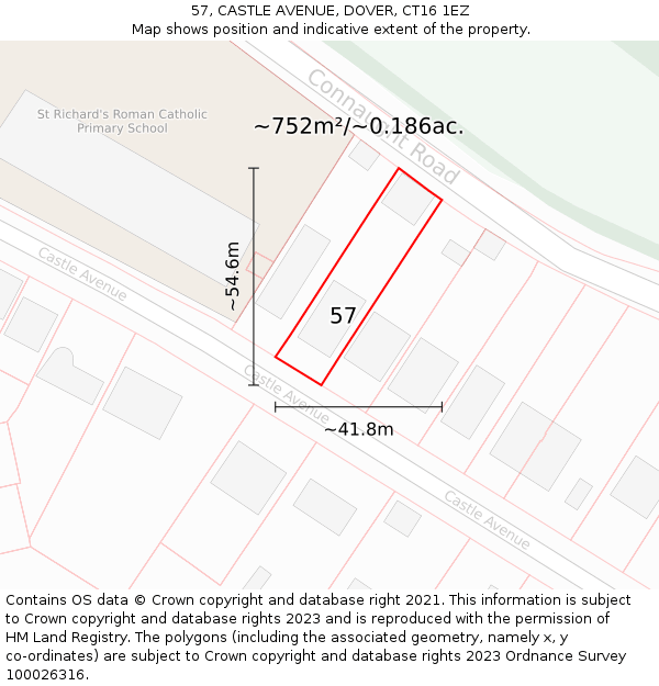 57, CASTLE AVENUE, DOVER, CT16 1EZ: Plot and title map
