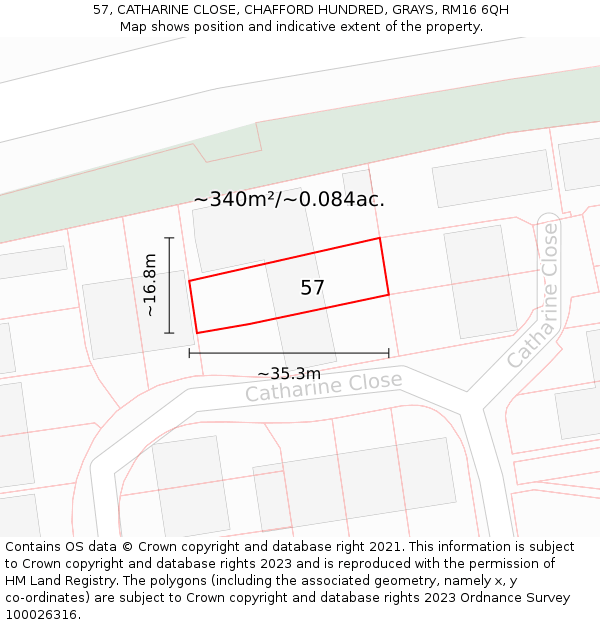 57, CATHARINE CLOSE, CHAFFORD HUNDRED, GRAYS, RM16 6QH: Plot and title map
