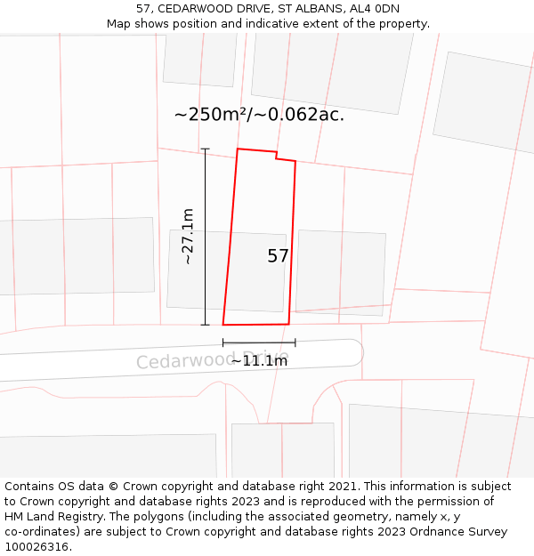 57, CEDARWOOD DRIVE, ST ALBANS, AL4 0DN: Plot and title map