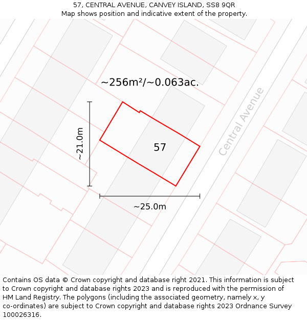 57, CENTRAL AVENUE, CANVEY ISLAND, SS8 9QR: Plot and title map