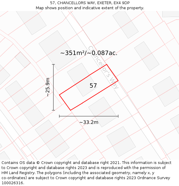 57, CHANCELLORS WAY, EXETER, EX4 9DP: Plot and title map