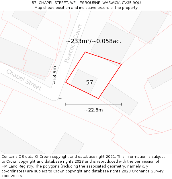 57, CHAPEL STREET, WELLESBOURNE, WARWICK, CV35 9QU: Plot and title map