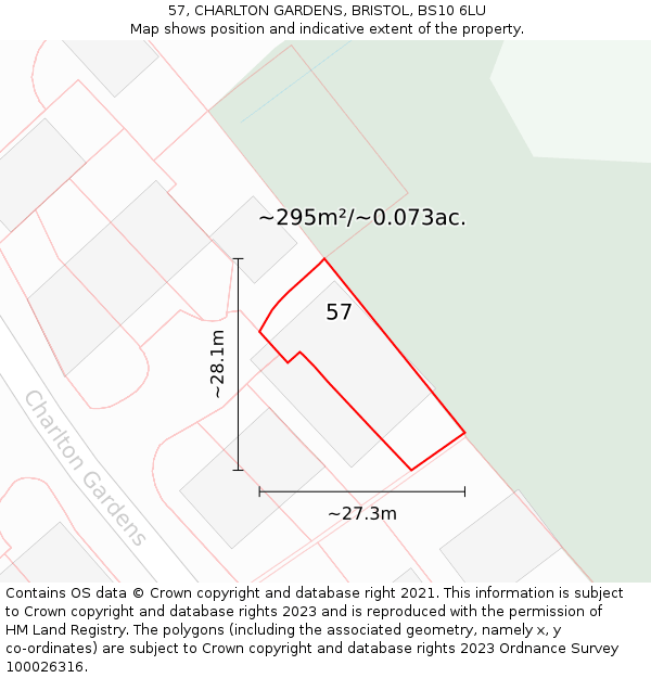 57, CHARLTON GARDENS, BRISTOL, BS10 6LU: Plot and title map