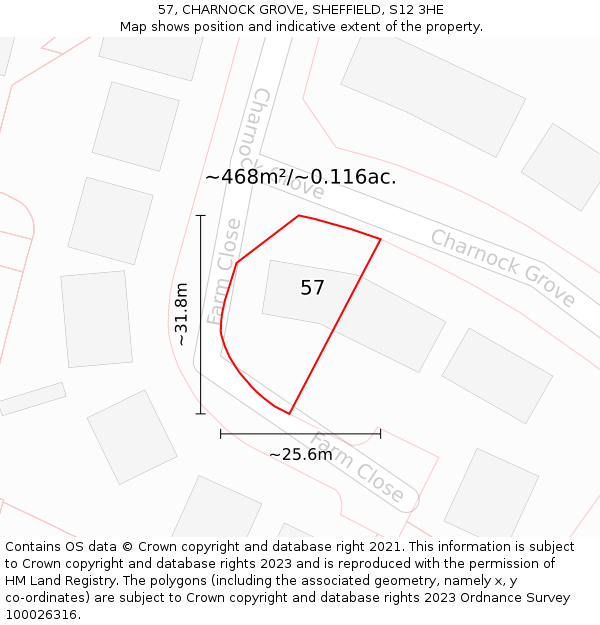 57, CHARNOCK GROVE, SHEFFIELD, S12 3HE: Plot and title map
