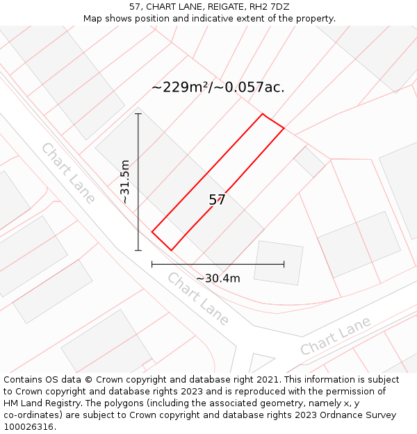 57, CHART LANE, REIGATE, RH2 7DZ: Plot and title map