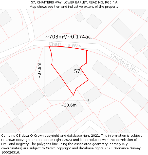 57, CHATTERIS WAY, LOWER EARLEY, READING, RG6 4JA: Plot and title map