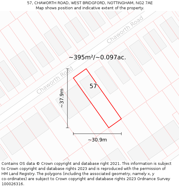 57, CHAWORTH ROAD, WEST BRIDGFORD, NOTTINGHAM, NG2 7AE: Plot and title map