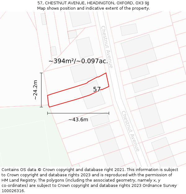 57, CHESTNUT AVENUE, HEADINGTON, OXFORD, OX3 9JJ: Plot and title map