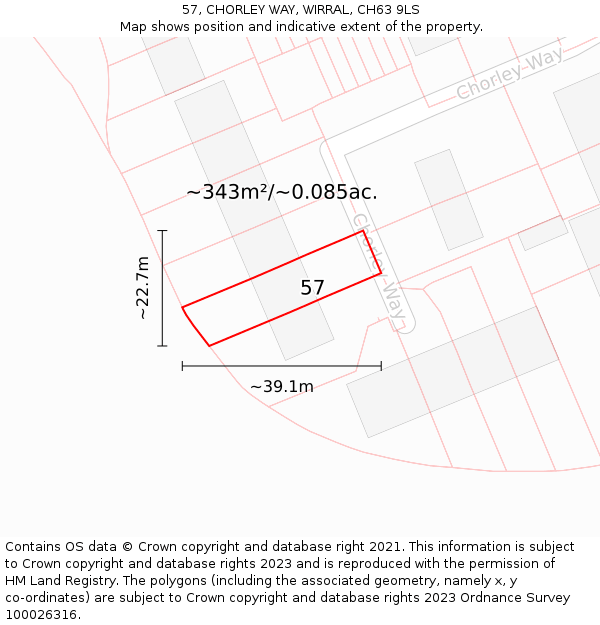 57, CHORLEY WAY, WIRRAL, CH63 9LS: Plot and title map