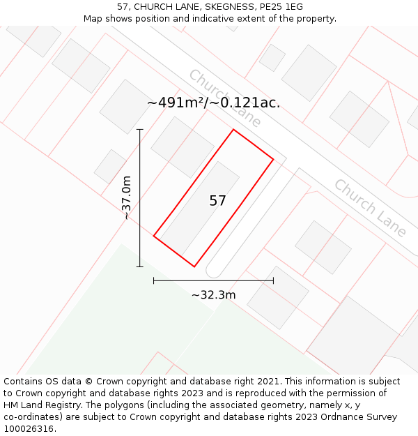57, CHURCH LANE, SKEGNESS, PE25 1EG: Plot and title map