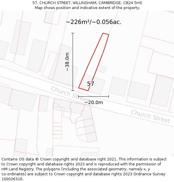 57, CHURCH STREET, WILLINGHAM, CAMBRIDGE, CB24 5HS: Plot and title map