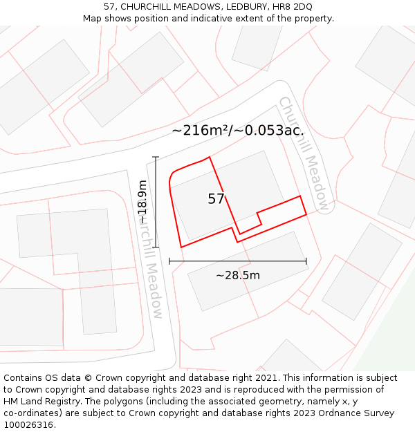 57, CHURCHILL MEADOWS, LEDBURY, HR8 2DQ: Plot and title map