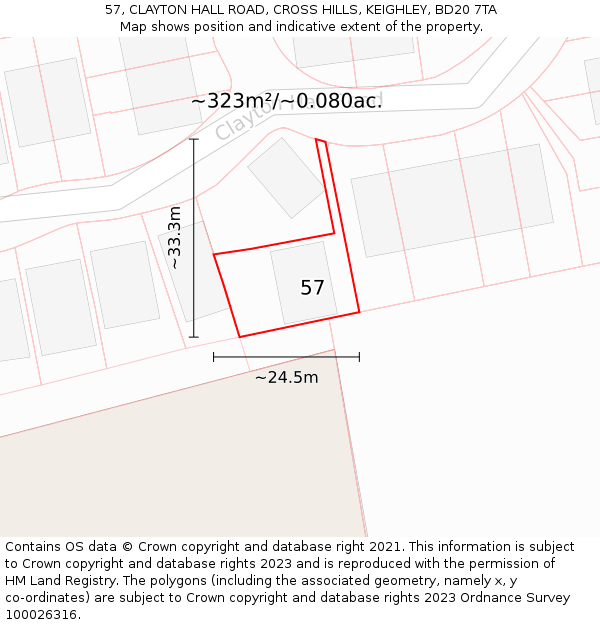 57, CLAYTON HALL ROAD, CROSS HILLS, KEIGHLEY, BD20 7TA: Plot and title map