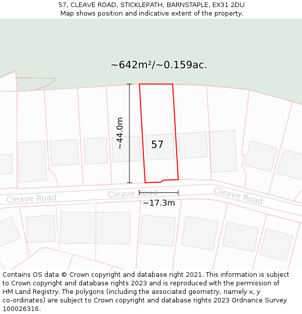 57, CLEAVE ROAD, STICKLEPATH, BARNSTAPLE, EX31 2DU: Plot and title map