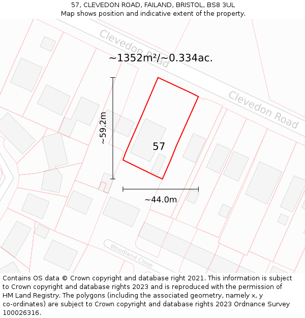 57, CLEVEDON ROAD, FAILAND, BRISTOL, BS8 3UL: Plot and title map