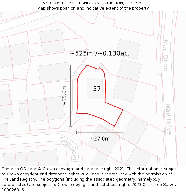 57, CLOS BELYN, LLANDUDNO JUNCTION, LL31 9AH: Plot and title map