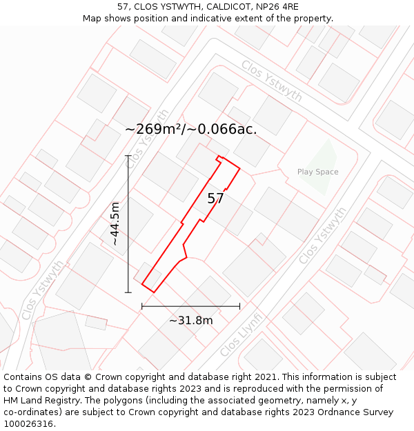 57, CLOS YSTWYTH, CALDICOT, NP26 4RE: Plot and title map