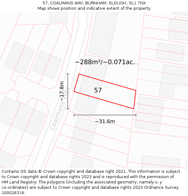 57, COALMANS WAY, BURNHAM, SLOUGH, SL1 7NX: Plot and title map