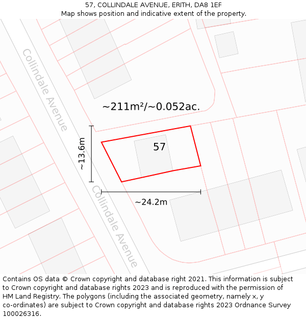 57, COLLINDALE AVENUE, ERITH, DA8 1EF: Plot and title map