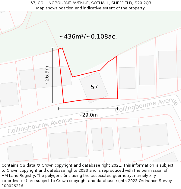57, COLLINGBOURNE AVENUE, SOTHALL, SHEFFIELD, S20 2QR: Plot and title map