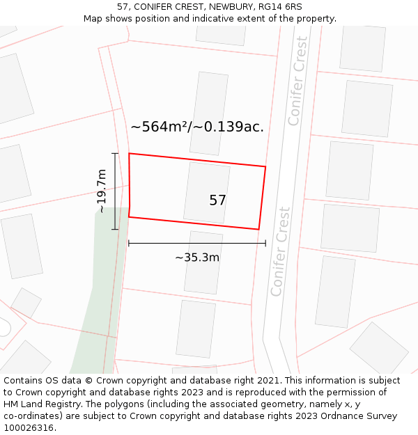 57, CONIFER CREST, NEWBURY, RG14 6RS: Plot and title map
