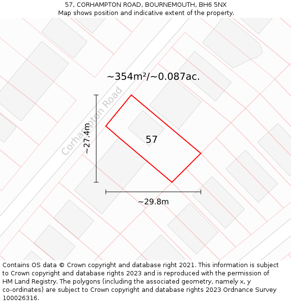 57, CORHAMPTON ROAD, BOURNEMOUTH, BH6 5NX: Plot and title map