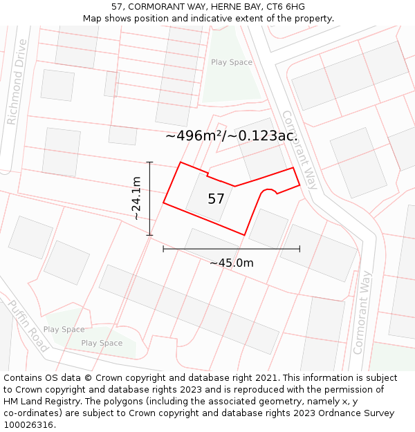 57, CORMORANT WAY, HERNE BAY, CT6 6HG: Plot and title map