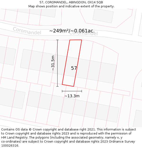 57, COROMANDEL, ABINGDON, OX14 5QB: Plot and title map