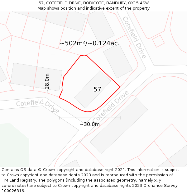 57, COTEFIELD DRIVE, BODICOTE, BANBURY, OX15 4SW: Plot and title map