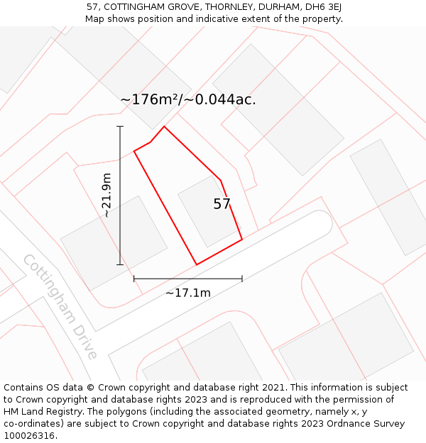 57, COTTINGHAM GROVE, THORNLEY, DURHAM, DH6 3EJ: Plot and title map
